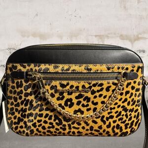 Michael Kors Leopard Print Crossbody Bag with Gold Chain NWT
